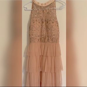Long Beaded Halter Dress - Blush
